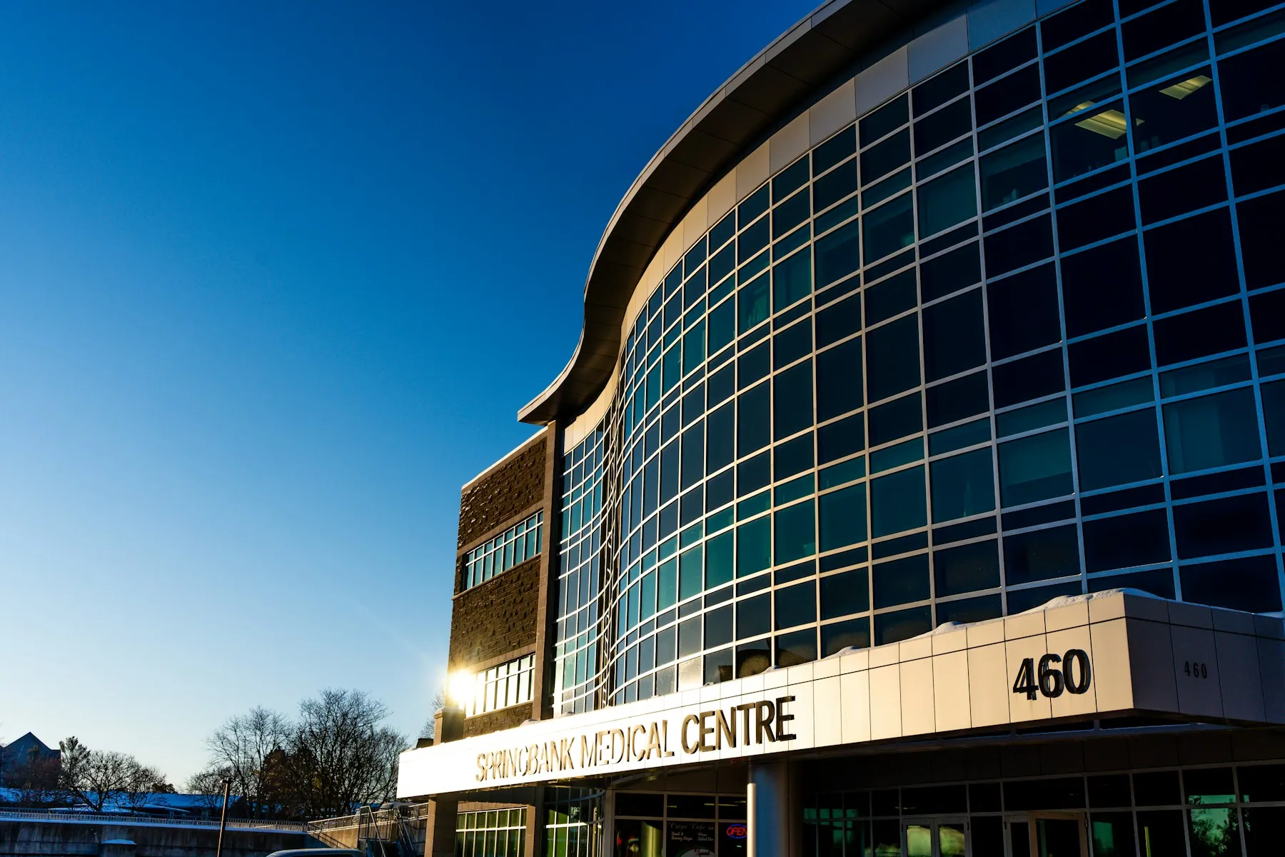 Glass facade of a modern healthcare building